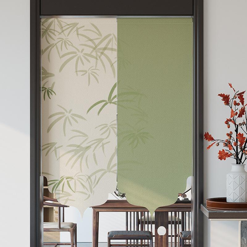 Chinese Style Imitation Linen Door Curtain Retro Art Painting Doorway Living Room Partition Drape Kitchen Hanging Half-Curtain