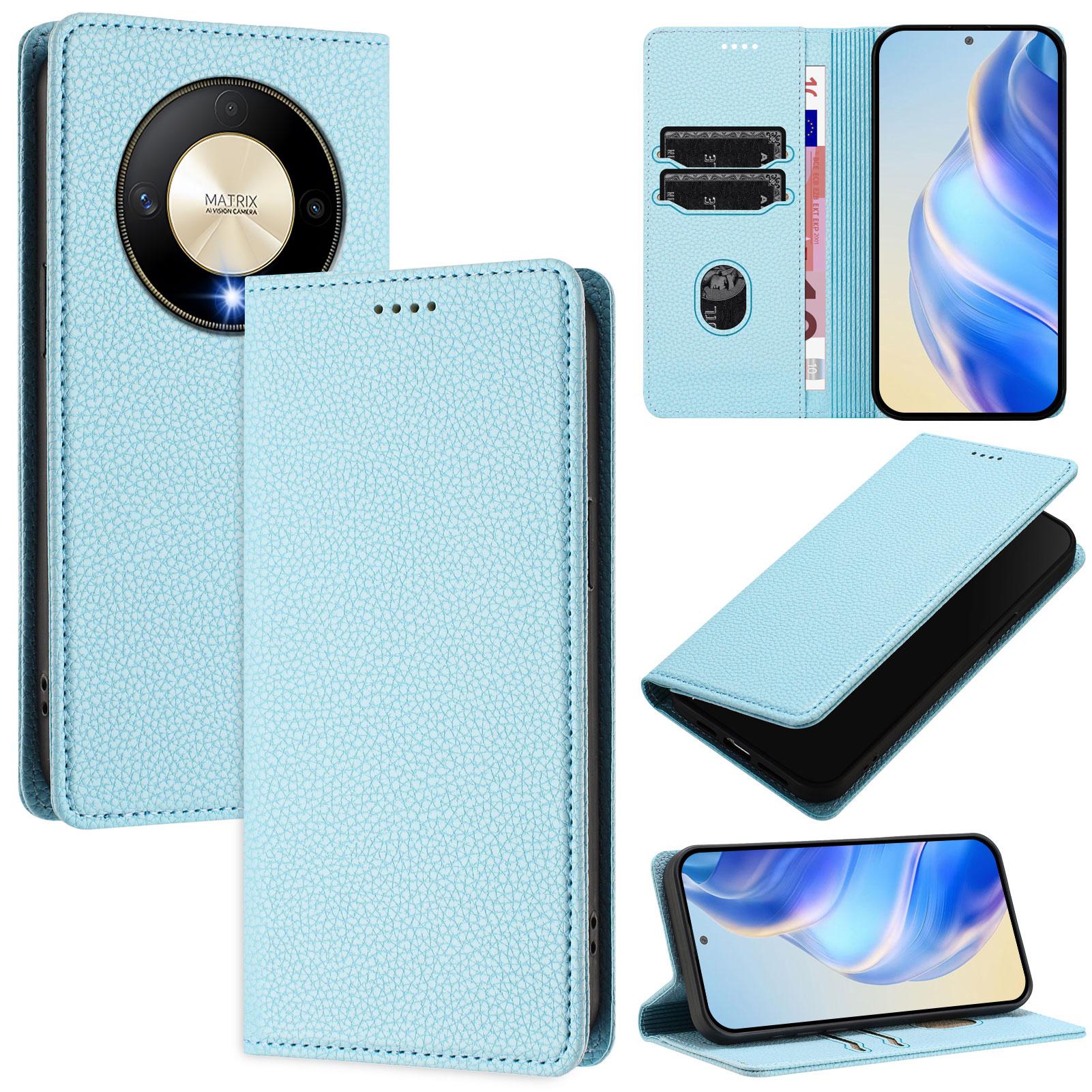 

For Honor X50 5G/Honor X9b 5G Wallet Case RFID Blocking Litchi Texture Leather Mobile Cover Baby Blue