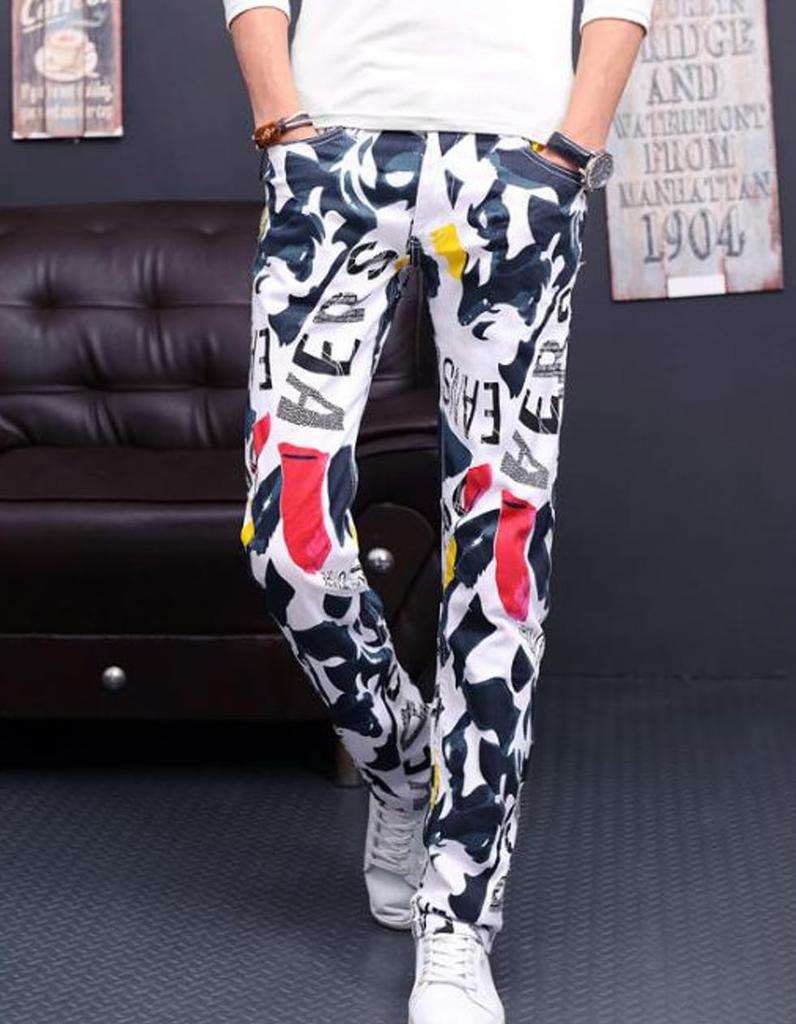 SpringSwalloow SpSw Original Print Stretch Denim Colorful Size 37 Men's Jeans, Design, Hip-Lifting, Slimming, Winter, Outdoor,