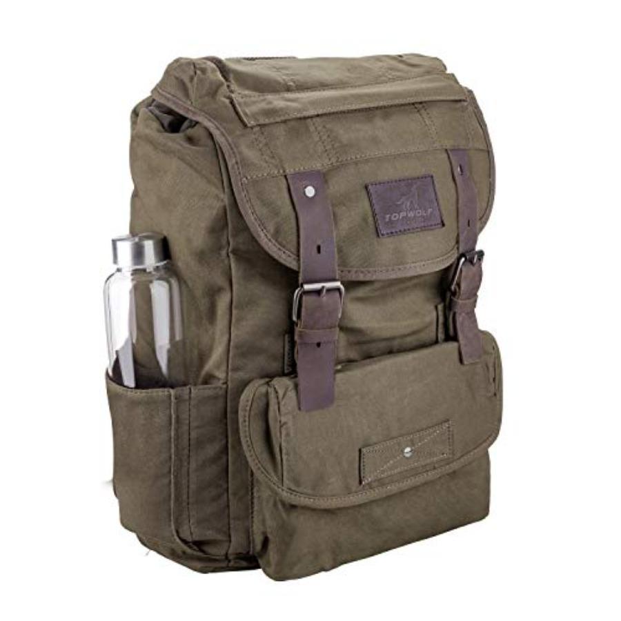 Waterproof Waxed Canvas Backpack for Men Travel Rucksack Leather Trimming Green One_Size