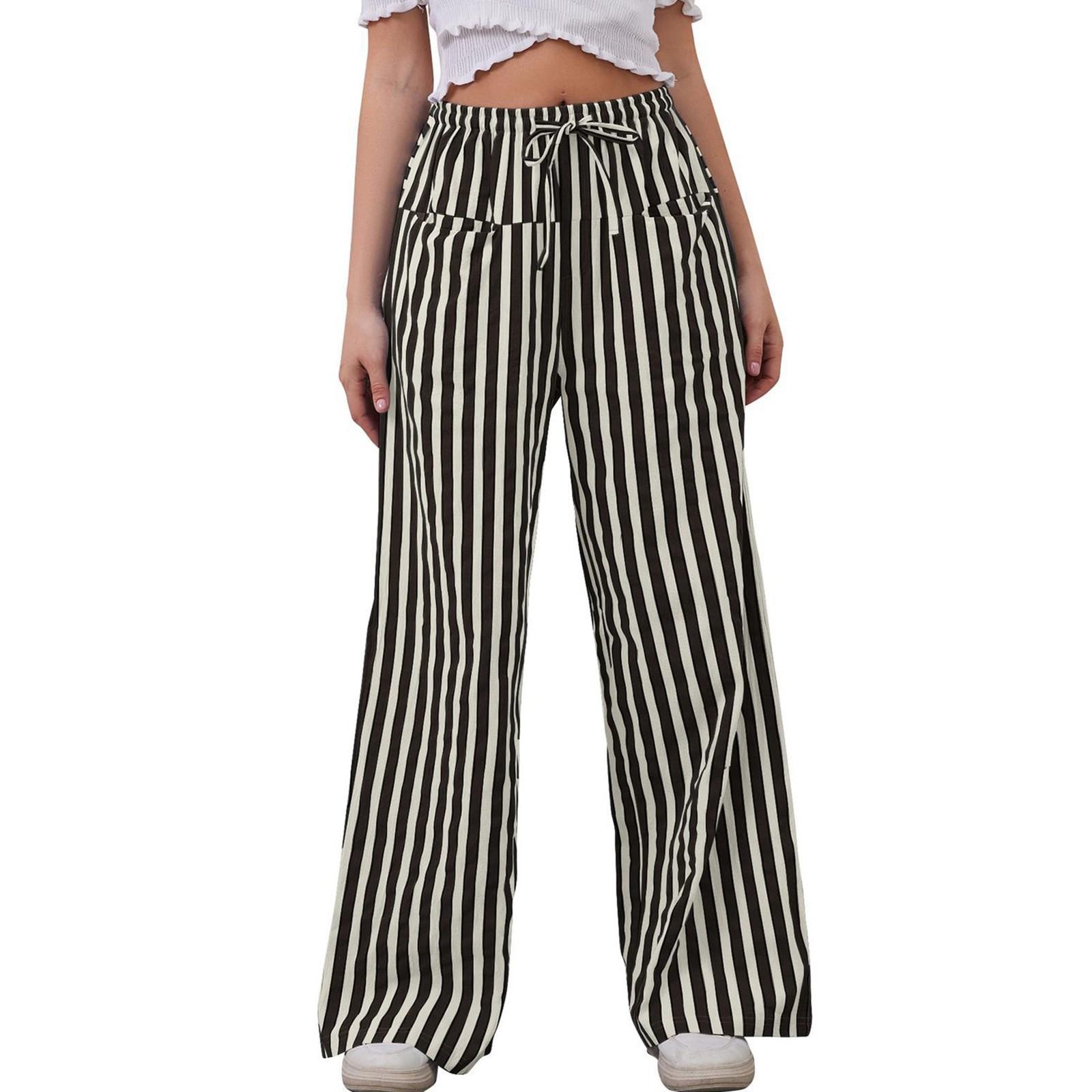 Женские модные полосатые брюки с завязками на талии — фото 4