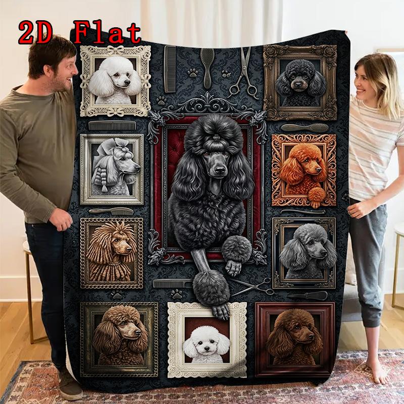 Poodle Portrait Gallery 2D Flat Pattern Flannel Blanket, High quality All Seasons, Home Decor, Warmth and Comfort, Perfect for Christmas Gifts.