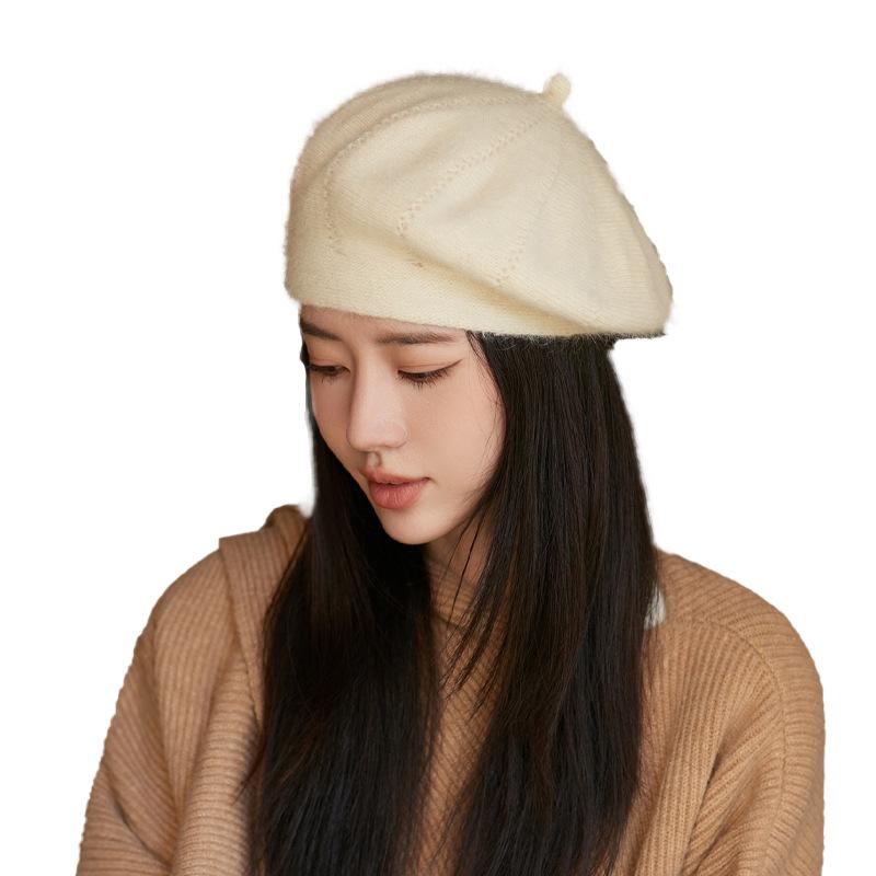 Hats for Women In Autumn and Winter Rabbit Beret Solid Color Versatile Knitted Wool Hats In Winter Warm Painter Hats and Bud Hats Trendy