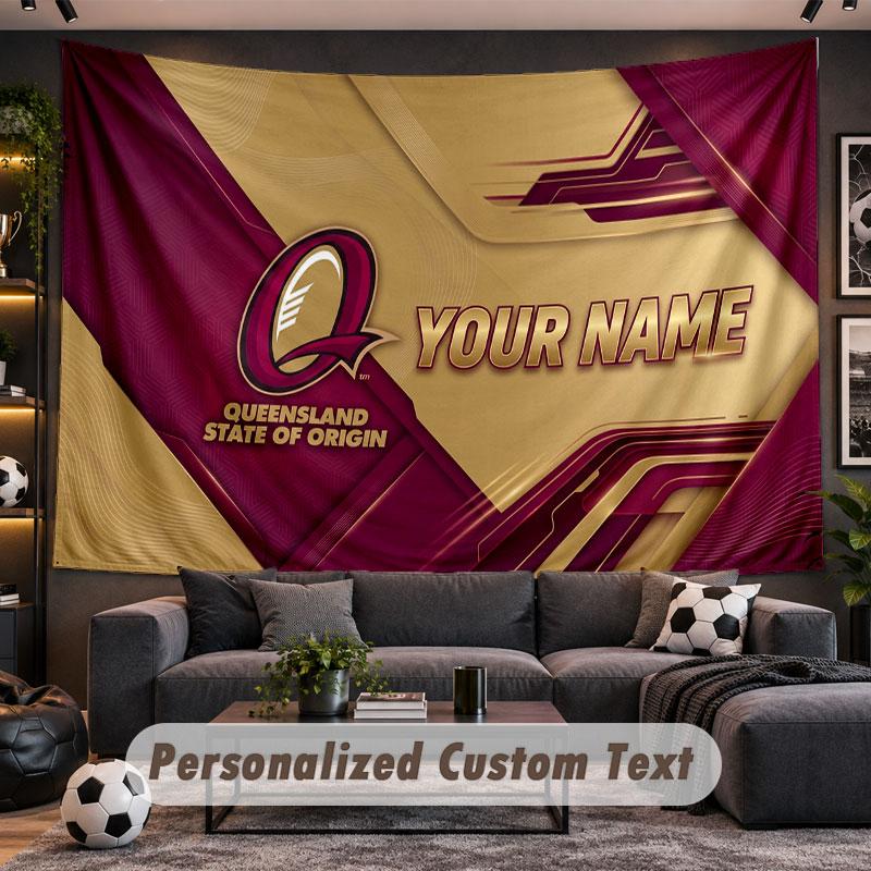 Wall Hanging Tapestry Custom NameQueensland Maroons Pattern Personalized Printed Fabric Wall Decor