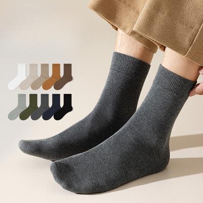 Men's Fall Solid Color Business Boneless Medium Tube Cotton Socks