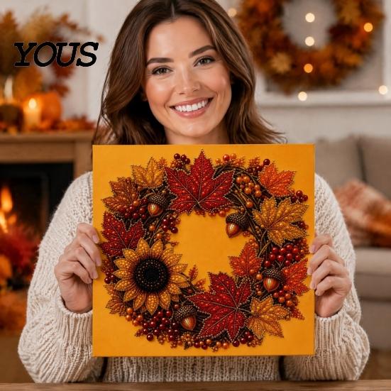 Autumn Craft Kits for Beginners Pumpkin Faux Pearl Art Kit, Fall Wreath Painting Harvest Festival Party Favors 3D Bead Kit Adults Beginners, Home Wall