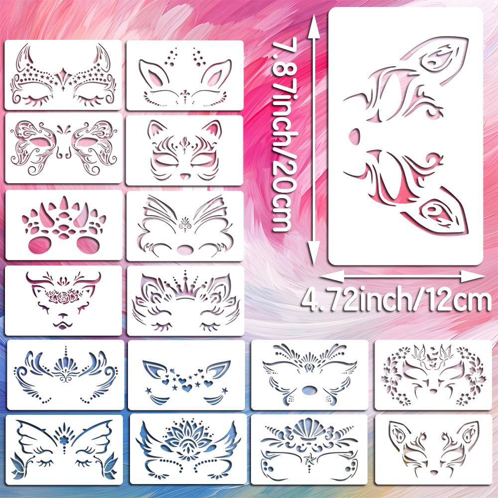 

16pcs Reusable PET Face Painting Stencils Assorted Designs for DIY Makeup Costume Parties Washable Stencils for Painting
