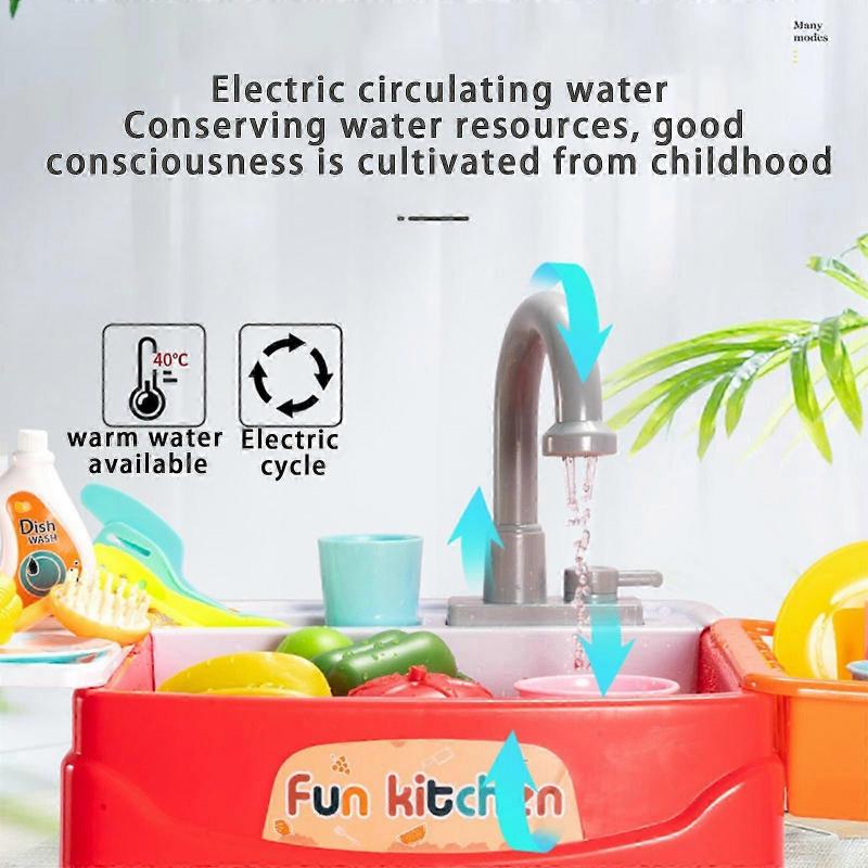 Kitchen Sink Toys, 28-Piece Electric Dishwasher Toy for Kids with Running Water