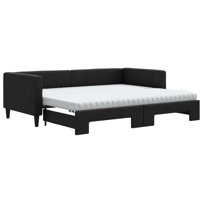 VidaXL Daybed with Trundle and Mattress Black 90x200 Cm Fabric 3196598