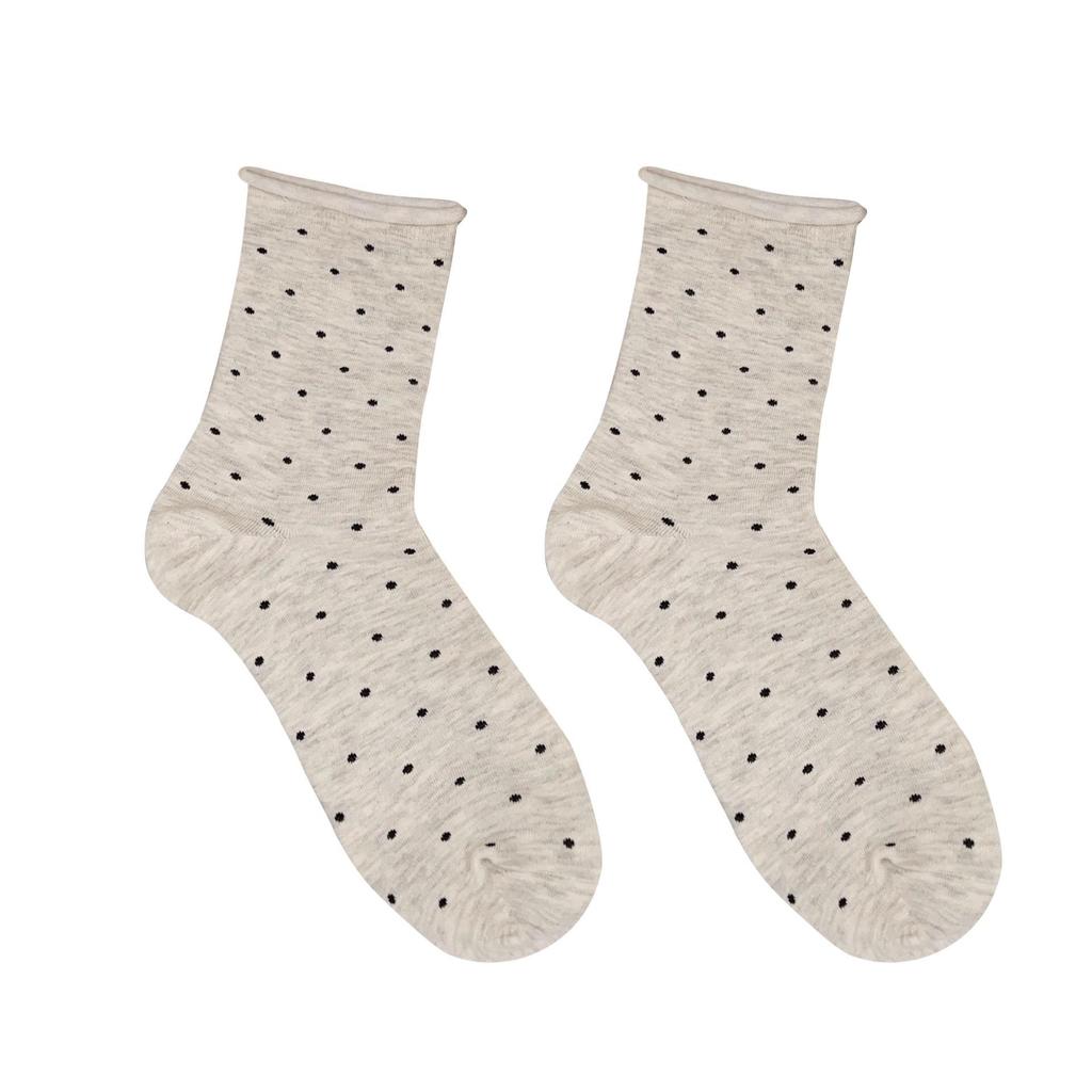 Women's Polka Dot Mid-Calf Socks - Spring To Autumn, Trendy Korean Style, Thin Sports Design with Rolled Edge.