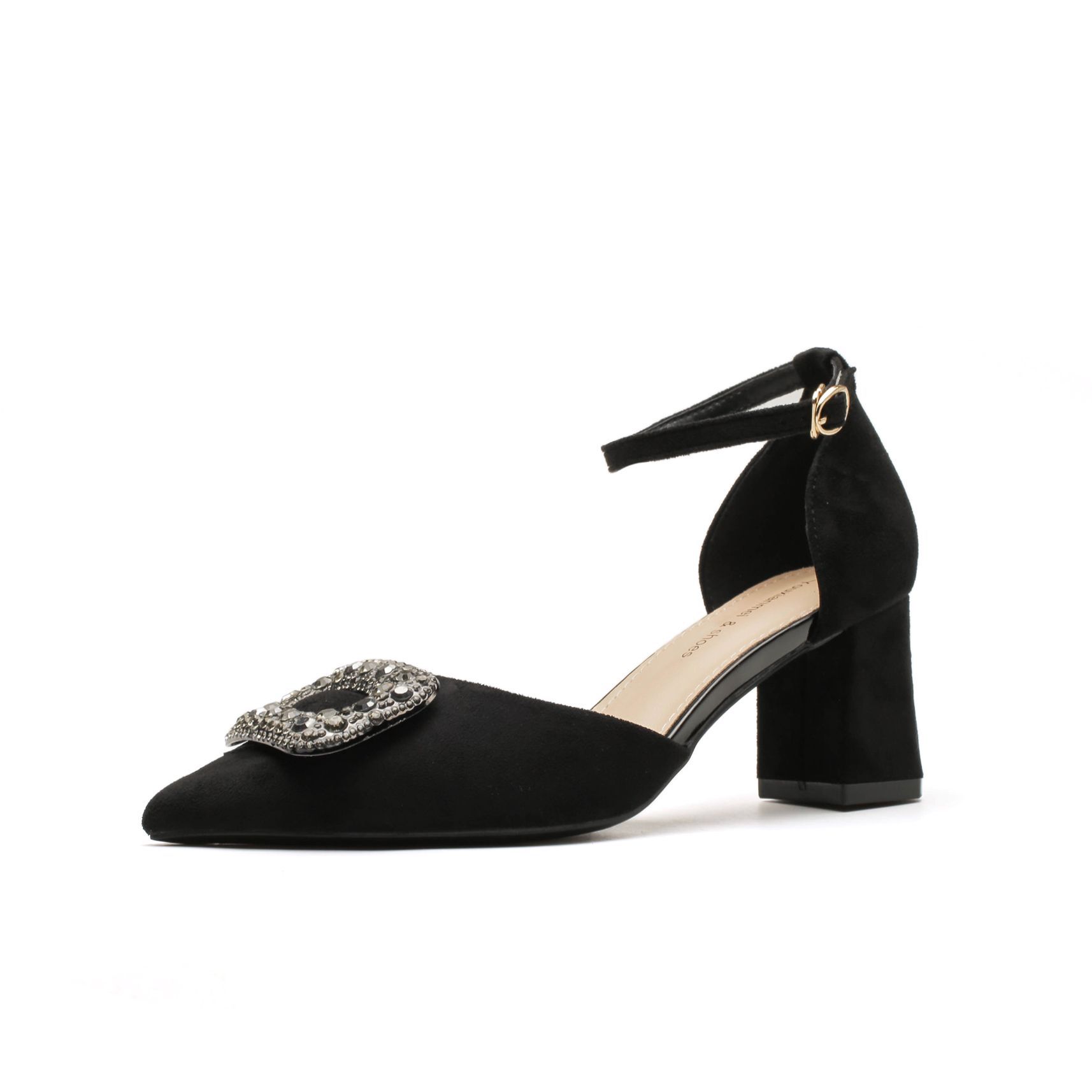 

Замшевый толстый каблук со стразами универсальные элегантные туфли на высоком каблуке в стиле ретро 40