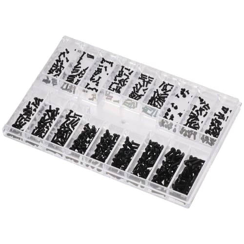 Mini Screw Assortment Kit, 18 Types of M1.2 / M1.4 / M2.0 Mini Micro Screws, Black Round & Countersunk Head Repair Screws for Sunglasses, Eyeglasses,