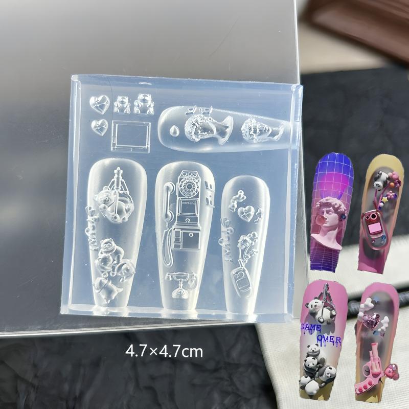3D Silicone Nail Mold Flower Peacock Chinese Style Relief Transparent Manicure Design Tool DIY Nail Art Decoration