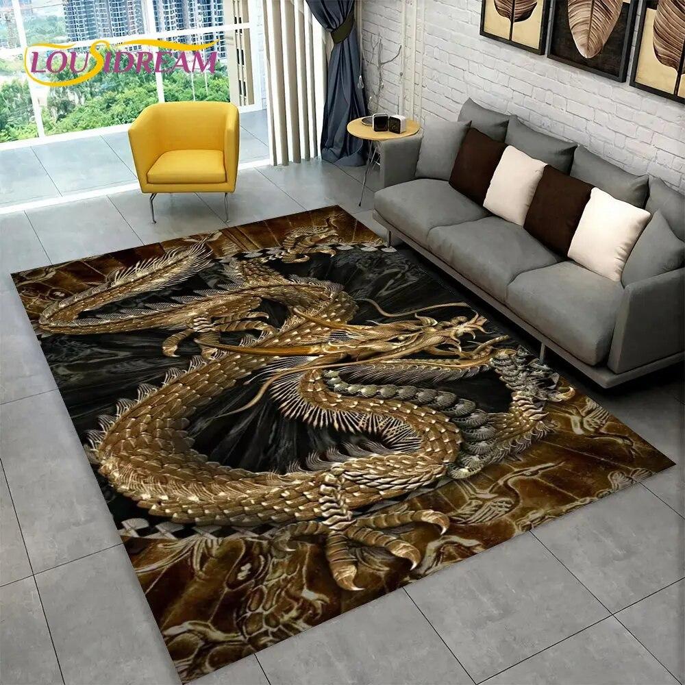 Kreslený Vzor Draka Velký Oblastní Koberec, Koberec pro Obývací Pokoj Ložnici Pohovku Rohožka Kuchyňská Dekorace, Dětská Hrací Protiskluzová Podlahová Podložka
