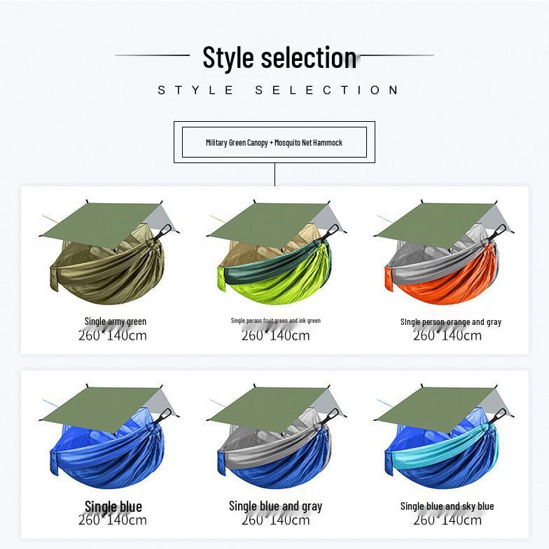Outdoor Quick-Open Hammock with Mosquito Net and Rainproof Sunshade Tarp