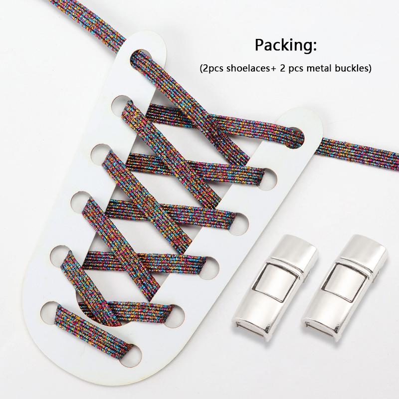 Lock Shoe laces without ties Elastic laces Sneakers Kids Adult Flat No Tie Shoelaces Rainbow Glitter Shoelace Shoes Accessories