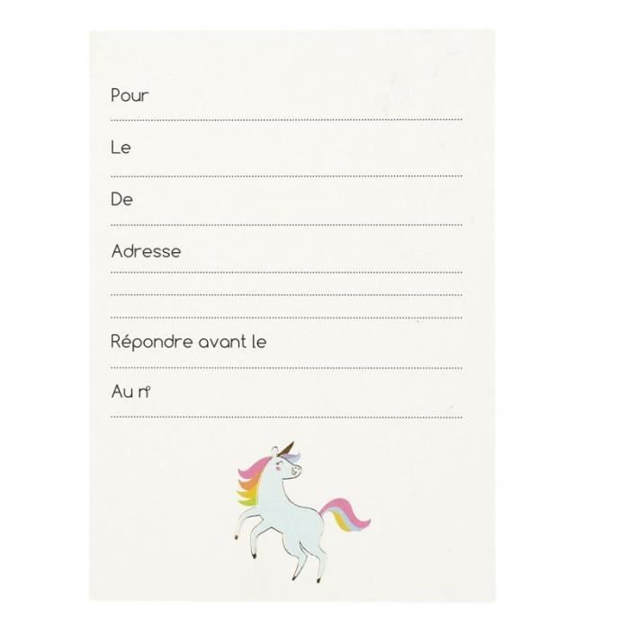 Cartes D'invitation - PARIS PRIX - Licorne - Lot De 6 - Couleur Blanc - Pour Enfants