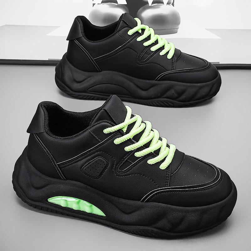 Schwarze Shell Toe Sneakers aus Leder für Herren – Dicke Sohle, trendige Herbst-Sportschuhe