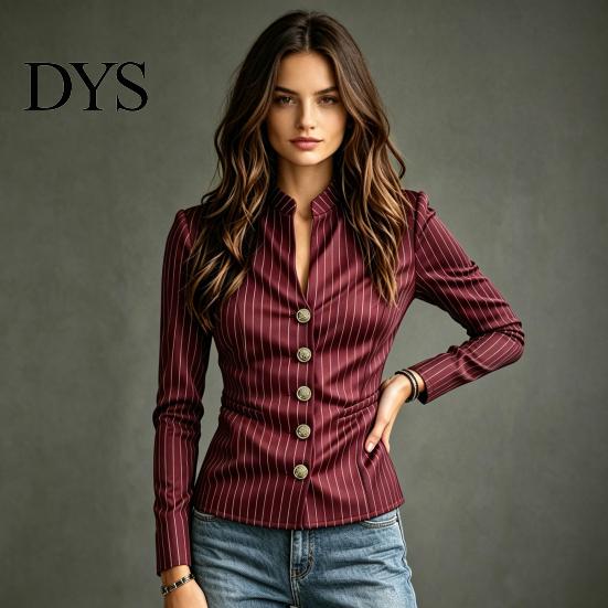 Slim Fit Casual Blazer Women Stand Collar Striped Blazer, Single-Breasted Blouse Top, Office Business Jacket Outerwear Slimming Waist Coat