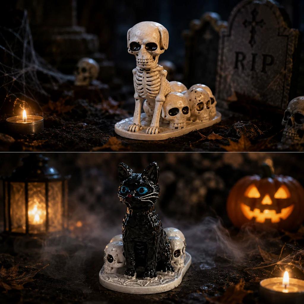 Halloween Dog Resin Figurine Distressed Vintage Skeleton for Tabletop Fireplace Decor