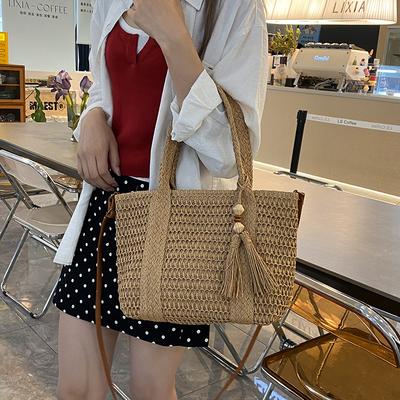 Woven Bag Women's New Close-fitting Large-capacity Straw Woven Tote Bag High-value Portable Shoulder Messenger Women's Bag