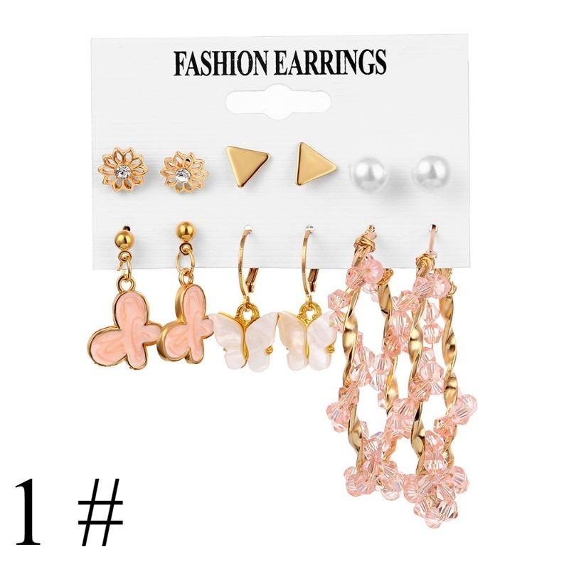 1set Bohemian Earrings Set, Butterfly Earrings Set, Simple Vintage Acrylic Tassel Pearl Earrings Set, Geometric Twist Ladies Jewelry Gift