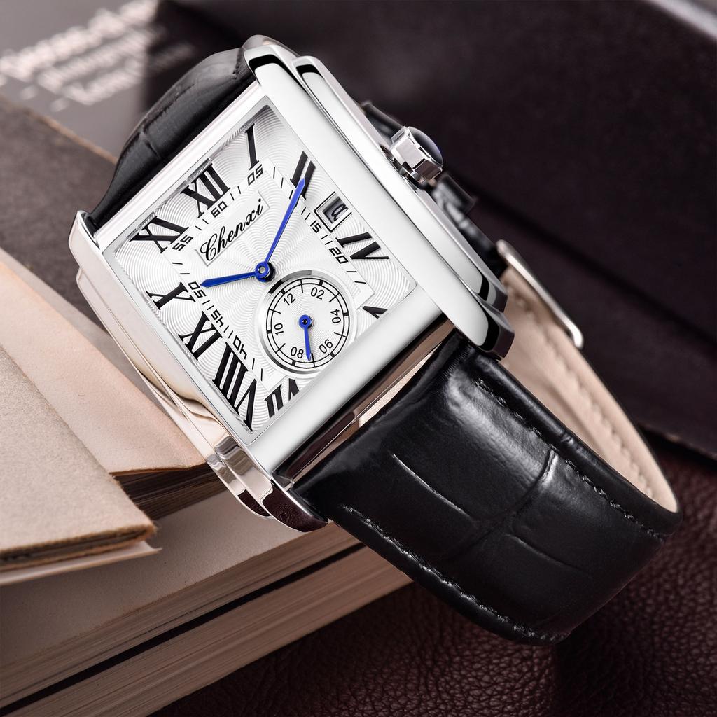 CHENXI 8216 Elegant Waterproof Square Men's Quartz Watch Men Watches Roman Scale Business Leather Strap Military Wristwatch