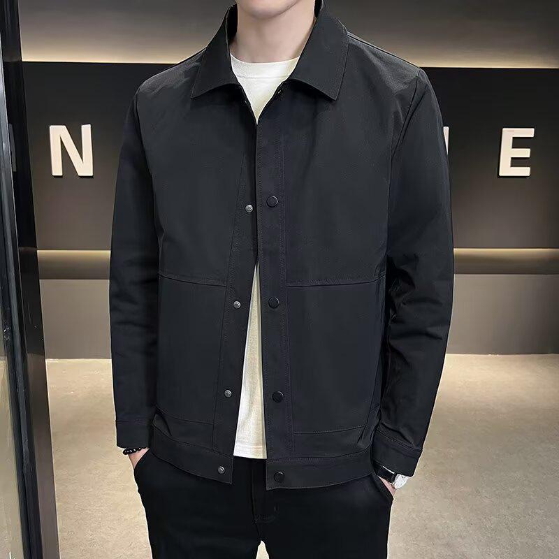Men's Spring & Autumn Slim Fit Korean Style Lapel Jacket - Solid Color, Versatile & Fashionable Casual Top