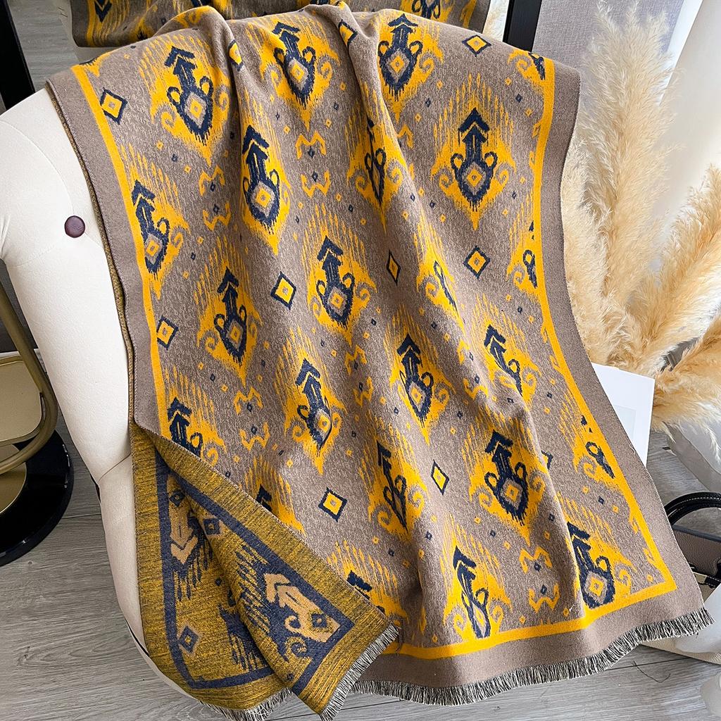 New Women Imitation Cashmere Two-Side Plaid Horse Print Scarf Soft Warm Pashmina Shawl Autumn Winter Coldproof Windproof Blanket