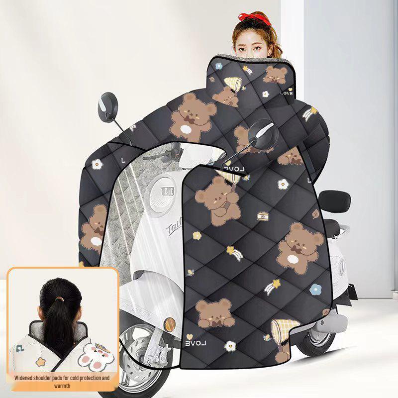 Velvet-Lined Waterproof Scooter Cover: Winter Windproof Cloak for Full Cold Protection