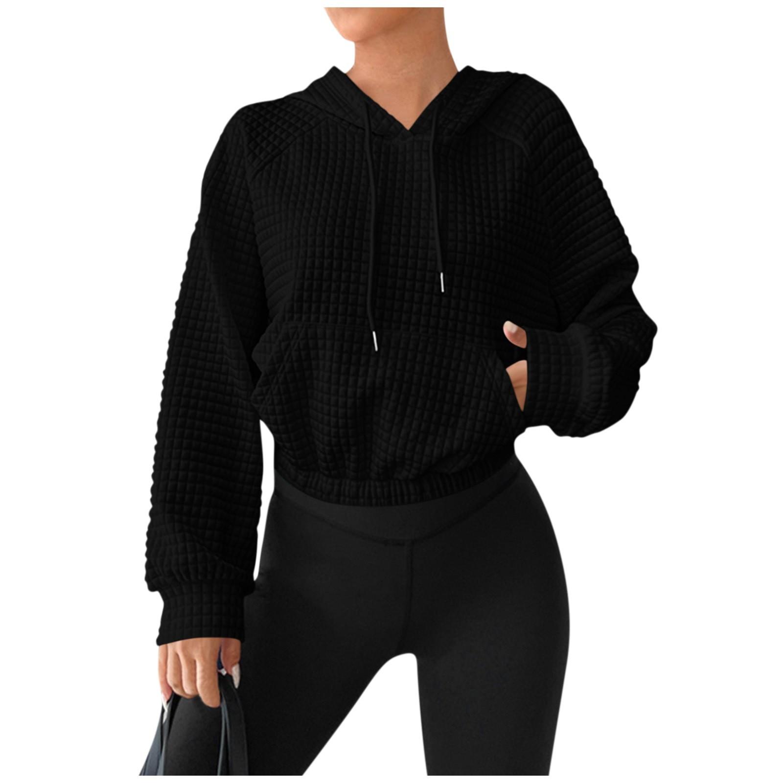 

Женская повседневная модная толстовка с капюшоном, однотонная толстовка с карманами XXL чёрный