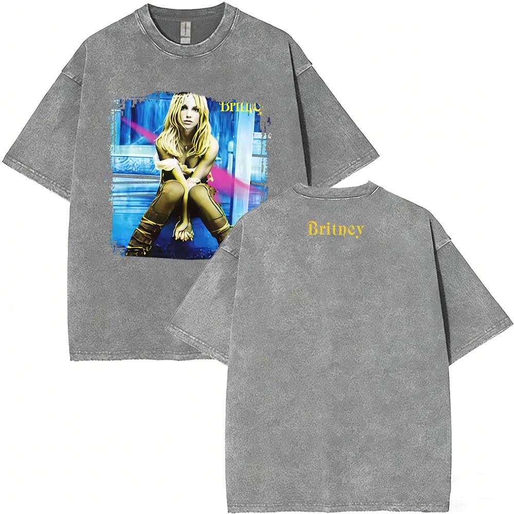 Washed Vintage Britney Spears Oops I Did It Again Graphic T Shirts Men Women Casual Oversized Short Sleeve Tshirts Streetwear