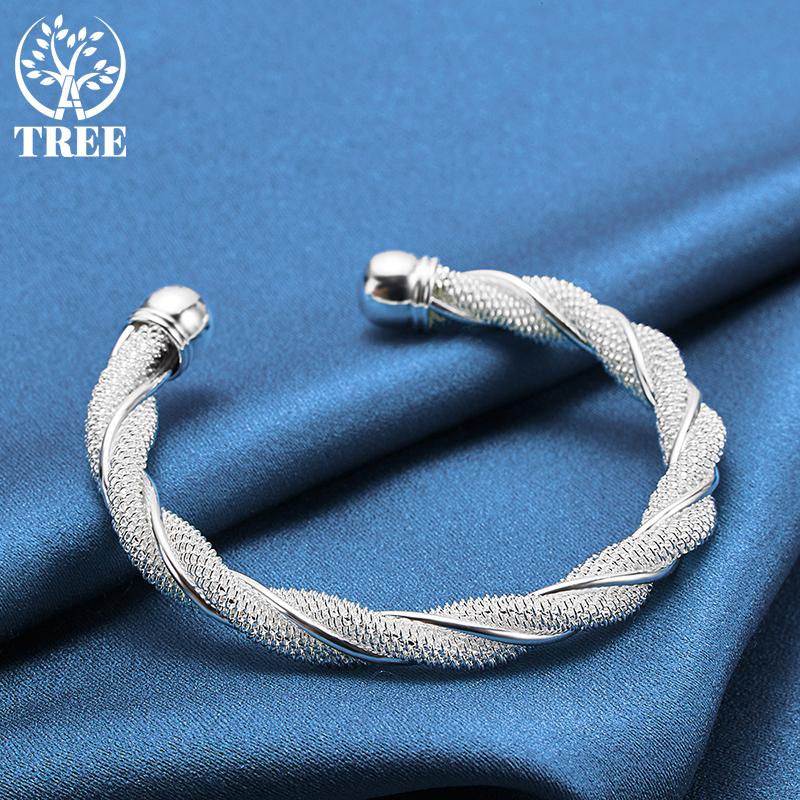 925 Silver Sterling For Women Man Mesh Wide Braided Bracelet Jewelry
