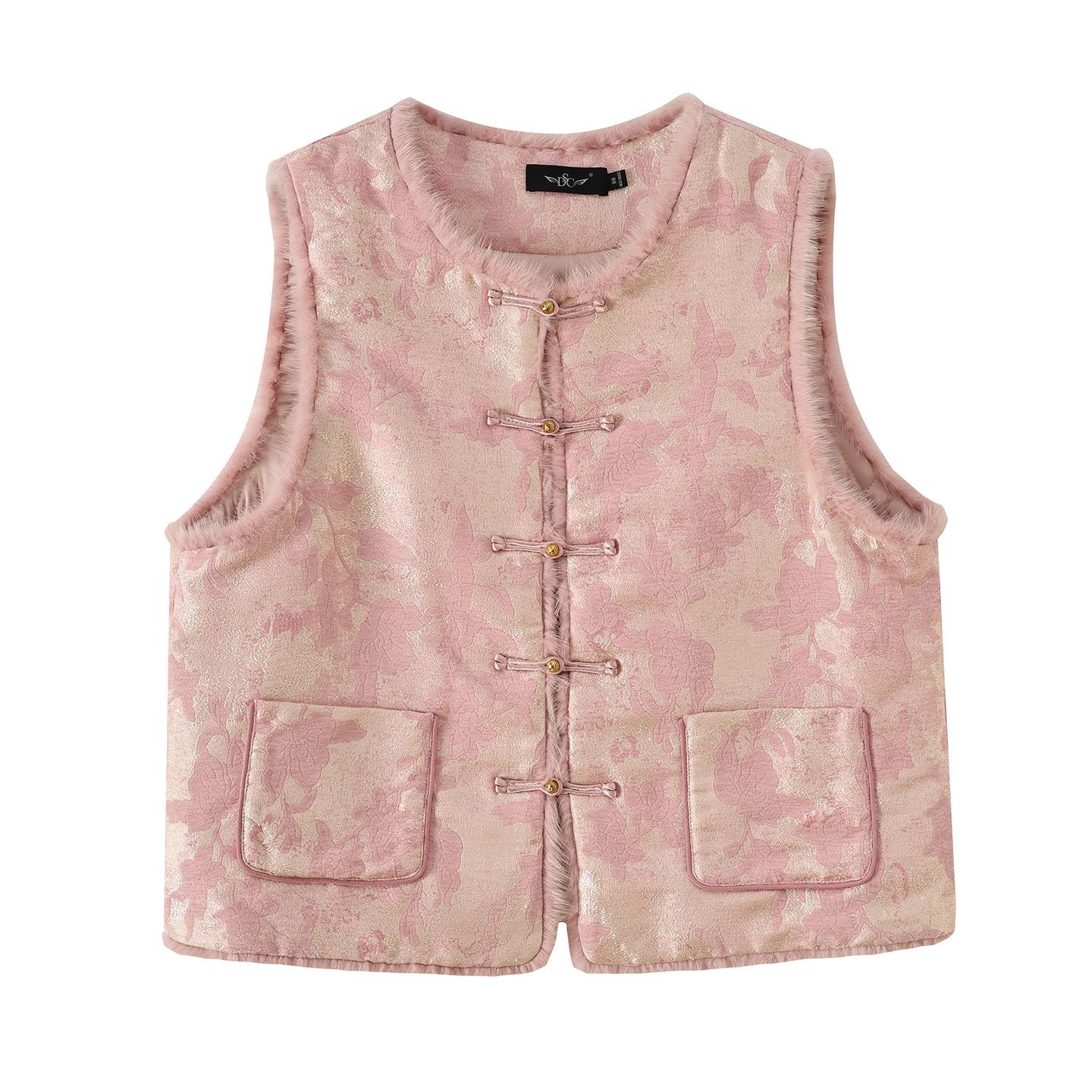 

Zhi Xuan Plus Size Women s Chinese Frog Button Cotton Vest - Spring 2026 Collection, Sleeveless New Year Design, Style 413699 4XL (191-220 Jin) рожевий