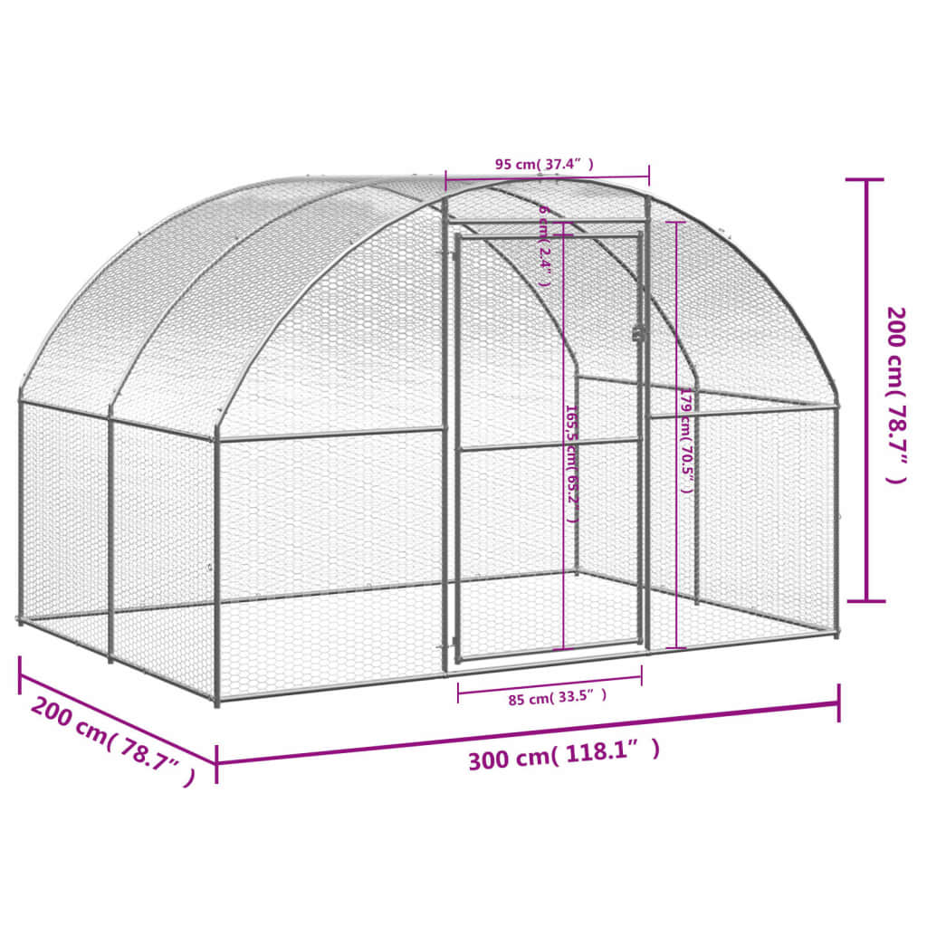 Vidaxl Outdoor Chicken Coop, 3X2X2 M, Galvanized Steel