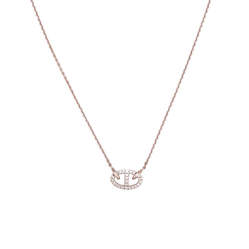 APM Monaco Pig Nose Ring Buckle Synthetic Cubic Zirconia Necklace Women's Rose Gold PC7548OX