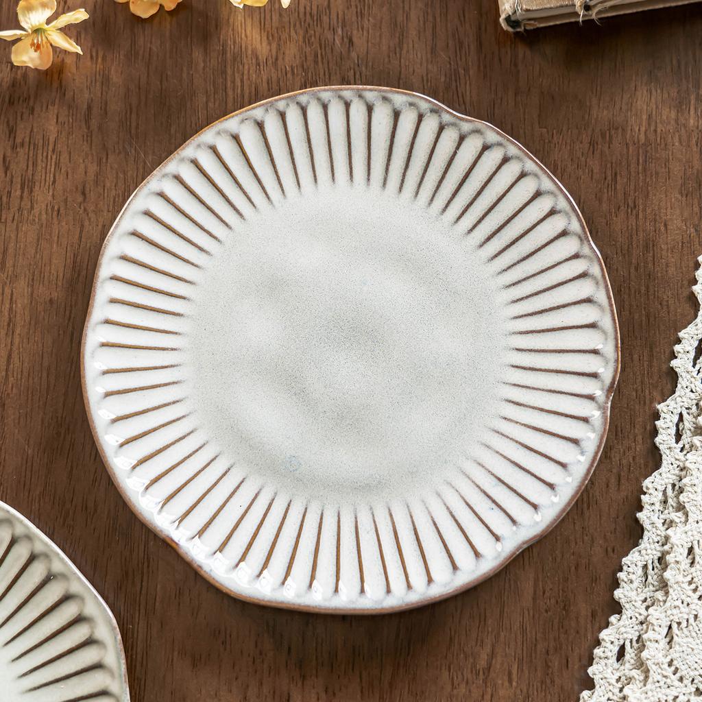 Gestreifter Spezialförmiger Teller, Retro-Geschirr, Pastateller, Keramikteller, Haushalt Japanischer Geschirrteller, Dessertteller, Restaurantteller