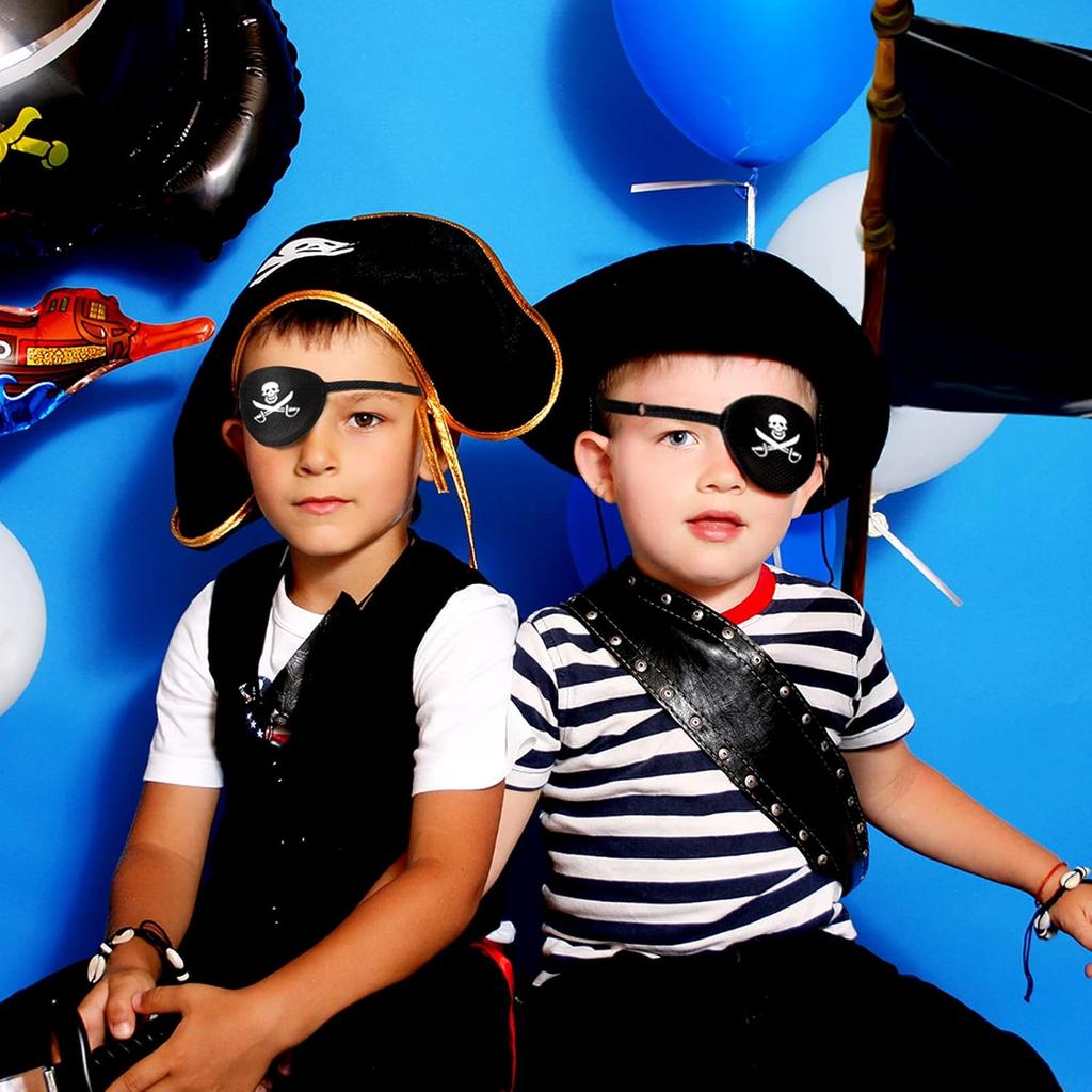 SATINIOR 6 Pieces Halloween Black Pirate Eye Patch One Eye Skull Captain Patch Adjustable 3D Costume for Adults Kids Carnival Christmas Party Favors