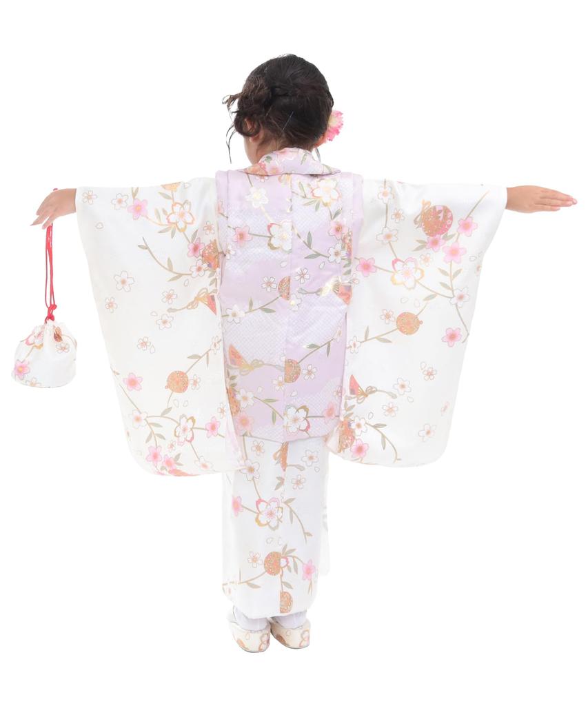 Shichigosan Girl Kimono Full Set 753 Dull C Pale Purple Hanamari [KYOETSU] [Kyoetsu] 3-year-old Set, Haori, Accessories, (11. Yume)
