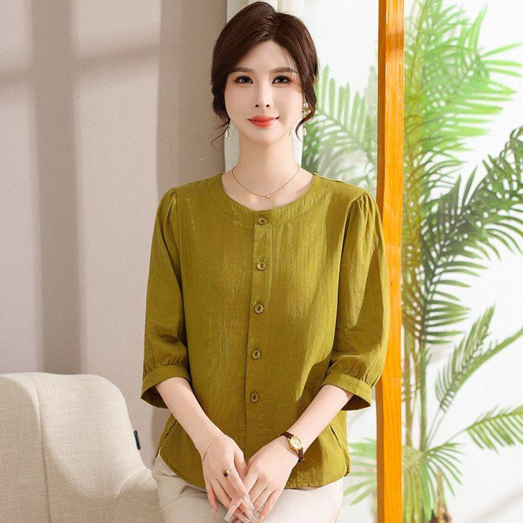Mom's Spring 2026 Elegant Wide-Leg Top for Middle-Aged & Elderly Women - 7-Point Summer Base Layer Shirt