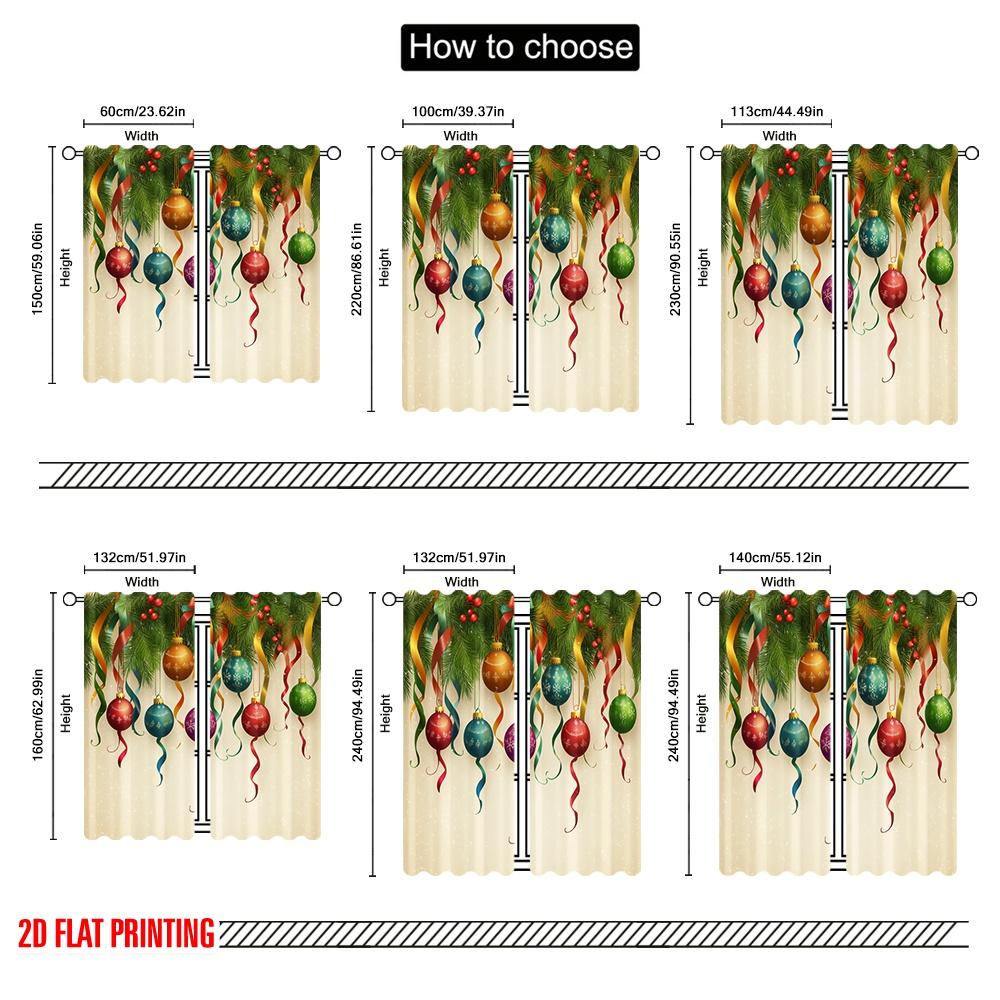 2pcs,2D Plane Printing Curtain Fabric Christmas Ornaments Hanging Festive Ribbons (3) Versatile 100% Polyester (without Rod)