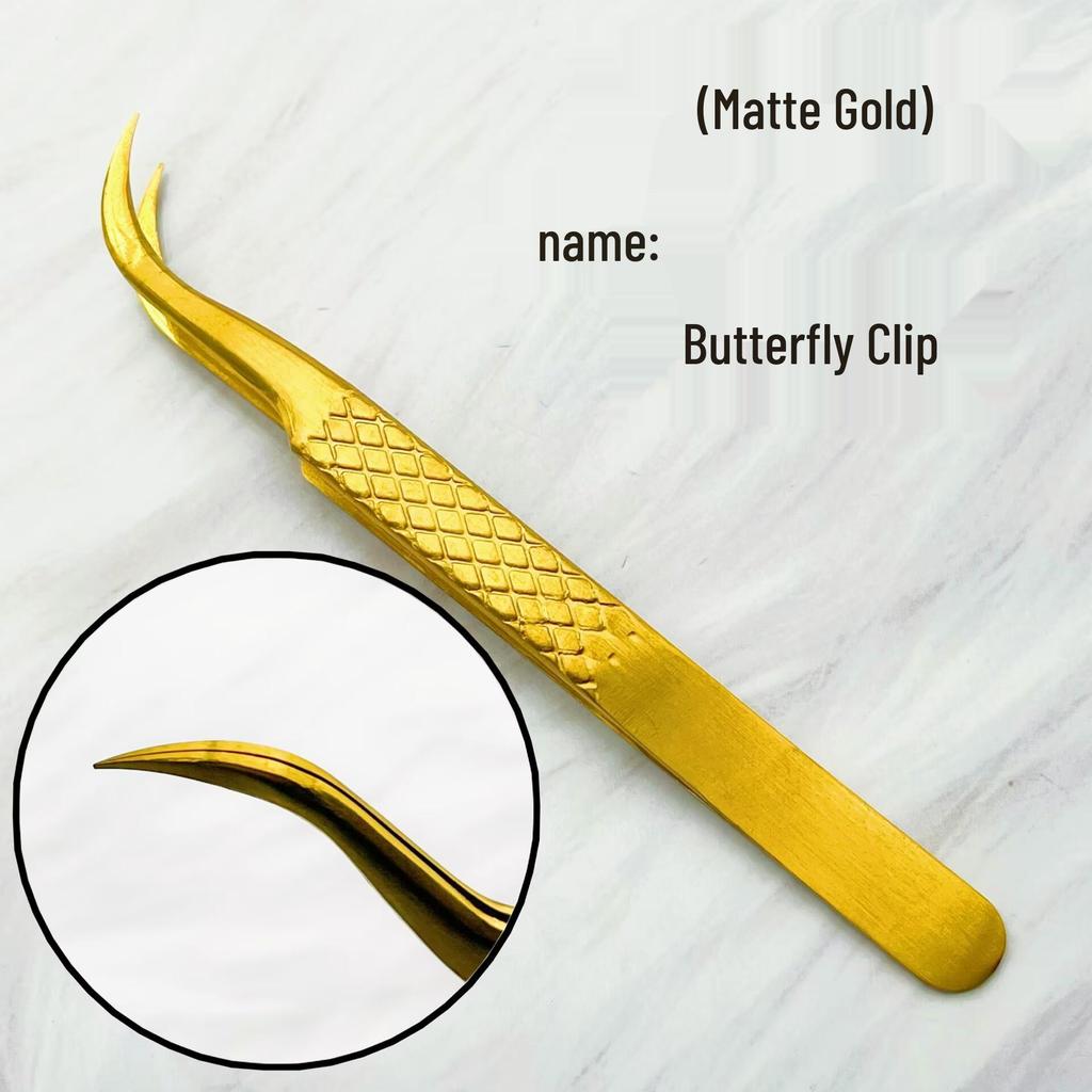Gold Precision Eyelash Extension Tweezers: Mesh, Feather, Dolphin, Blooming Styles
