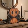 Textured Wood Craft Ornaments Halloween Wooden Ornaments, Distressed Pumpkin/Cat Decorations, Desktop & Wall Premium Solid Art Decors for Autumn