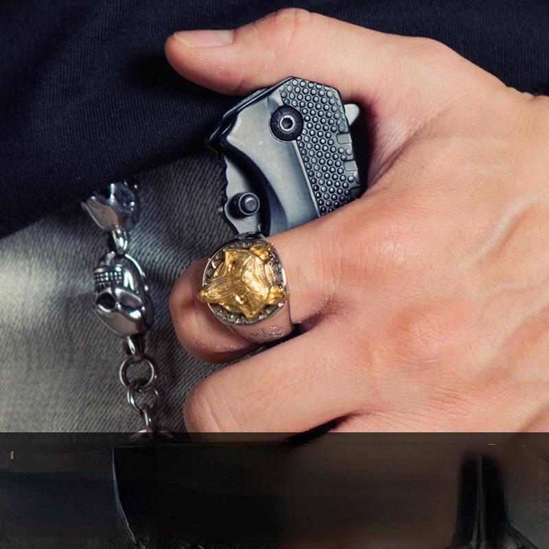 Gothic Lolita Viking Wolf Head Index Finger Ring Titanium Steel Trendy Men's Single Tail Ring Domineering Retro Hip Hop Personality Give Gift Ring Box