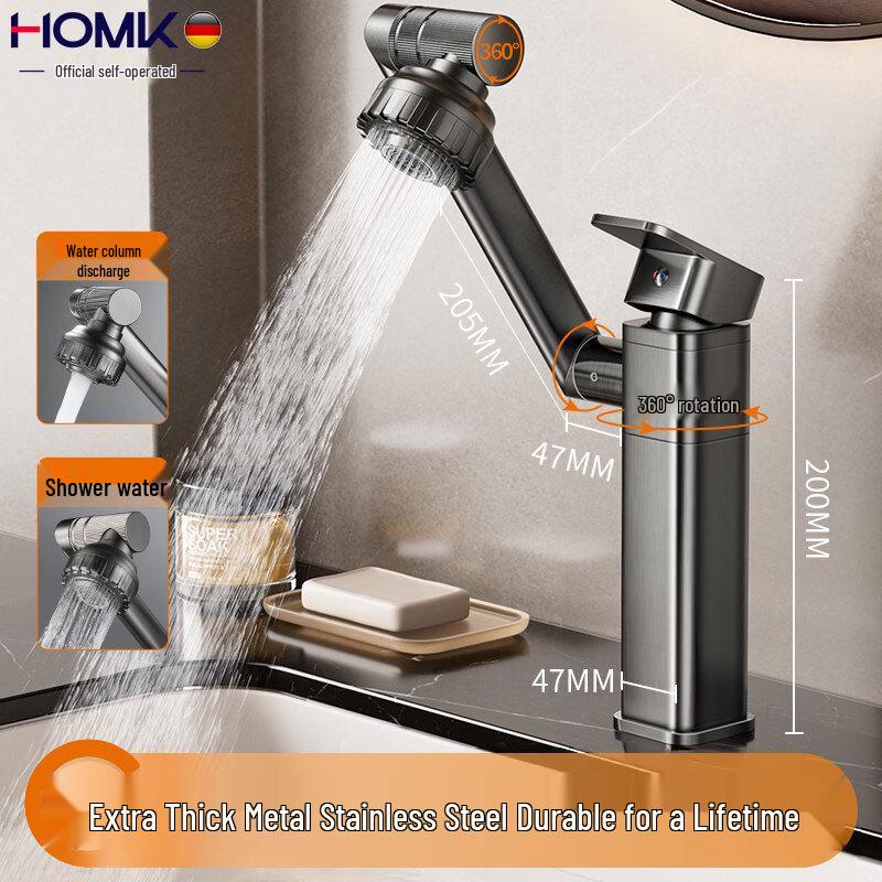 HOMK Gun Grey Cube Basin Faucet