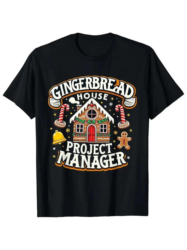 Men'S Christmas Gingerbread House Project Manager Graphic T-Shirt - Crew Neck, v
