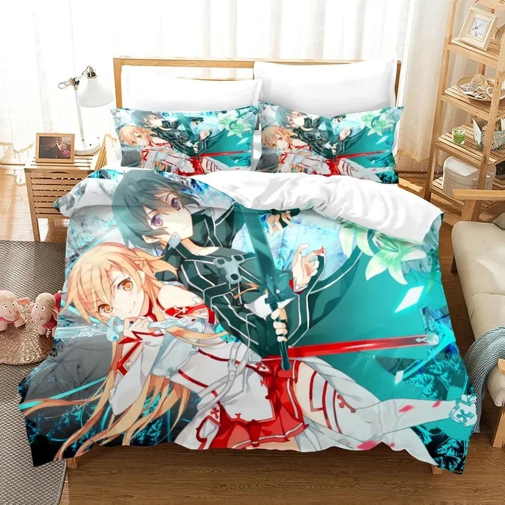 High Quality 3D Digital Printed Sword Art Online Pattern Duvet Cover With Pillow Cover Bedding Set Anime Bed Set Bedroom Deocr