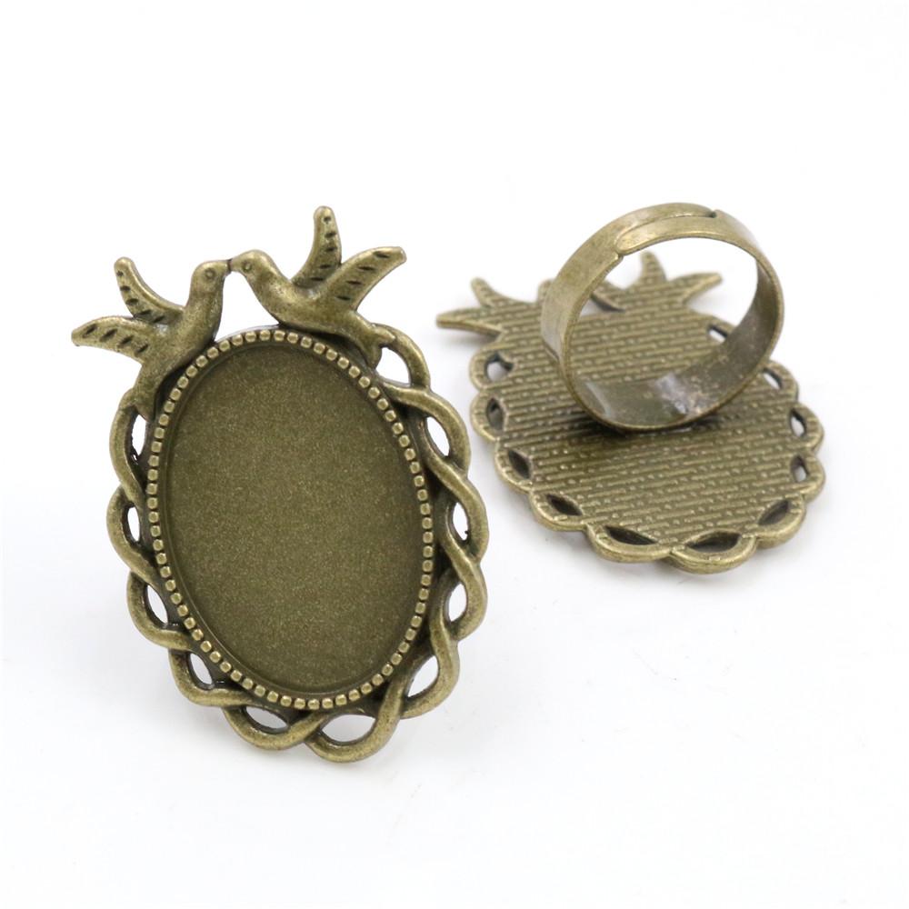 18x25mm 5pcs Antique Silver Plated/ Bronze/Black Brass Oval Adjustable Ring Settings Blank/Base,Fit 18x25mm Glass Cabochons