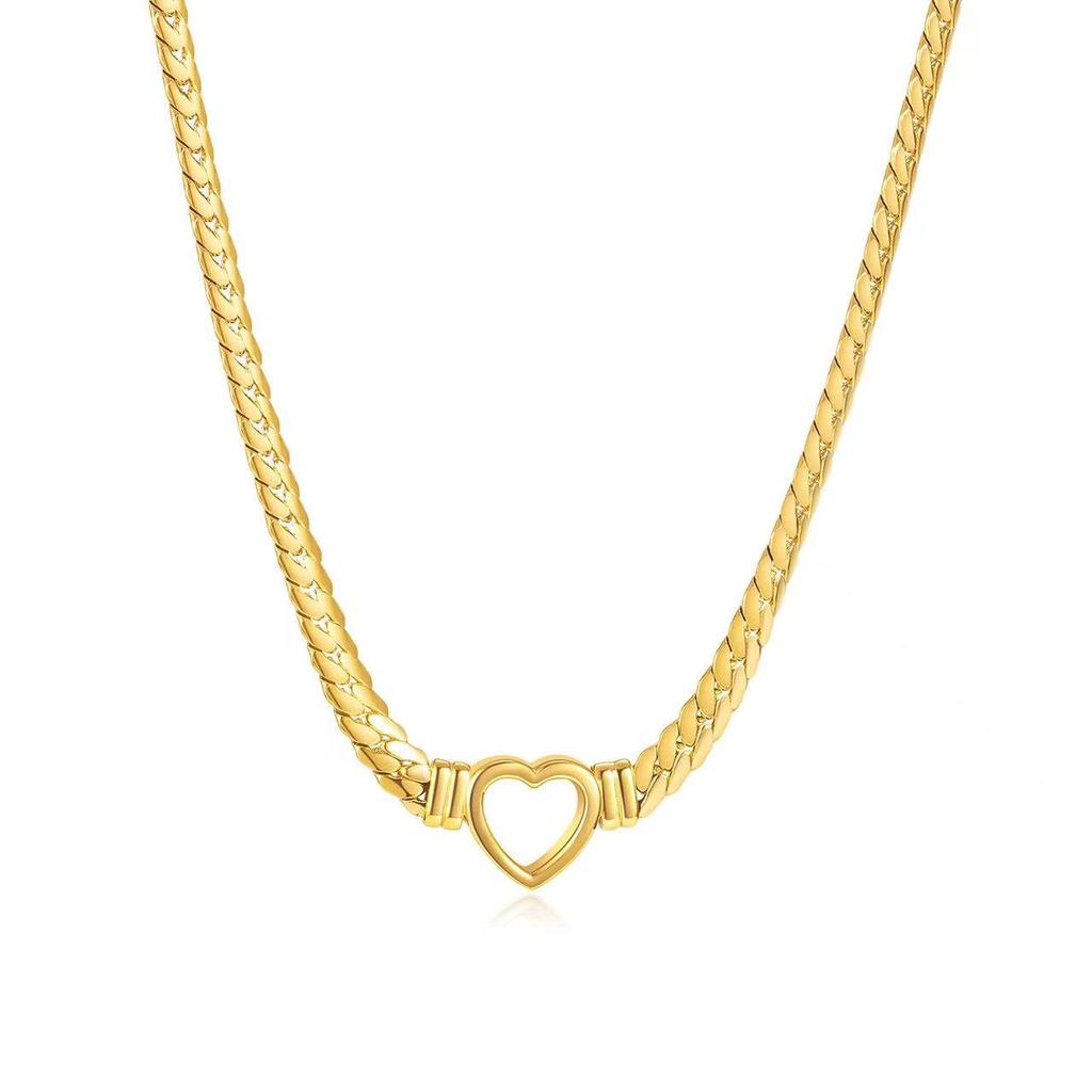 1 Piece Fashion Gold-plated Waterproof Stainless Steel Zircon Luxury Heart Shaped Chain Necklace Birthday Gift for Friends Mom