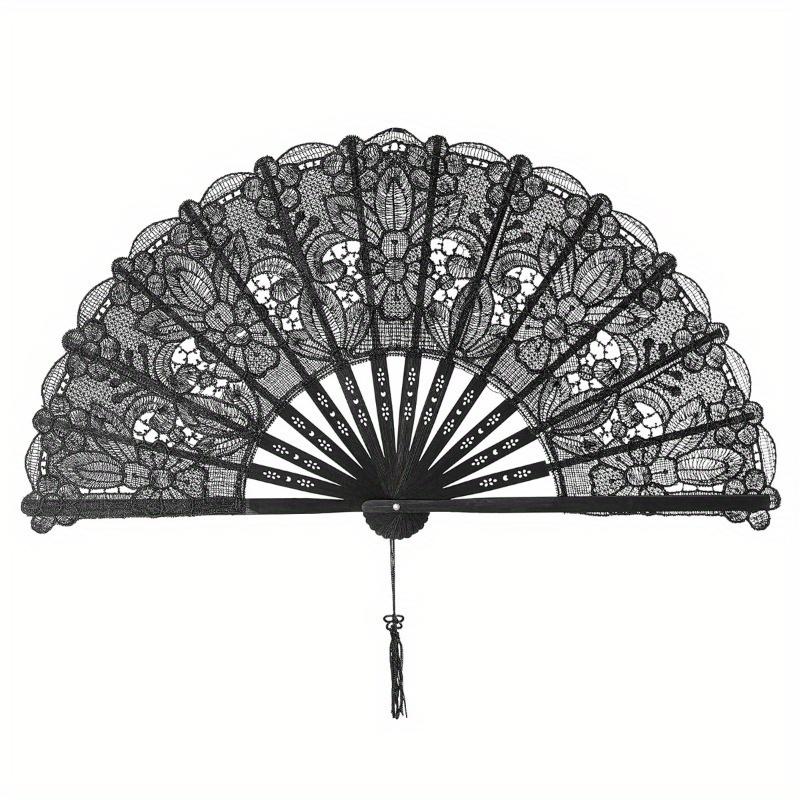 1PC Elegant HollowOut Lace Fan for Bridal Shower Dance Recital Sheer Handheld Fan for Wedding and Formal Occasion